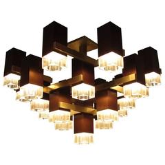 Cubic Chandelier in Bronze by Gaetano Sciolari