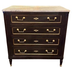 19th Century French Directoire Black Lacquered Chest with Marble Top