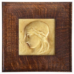Aesthetic Period Ochre Ceramic Art Tile by Arthur Osborne for Low Art Tile Co.