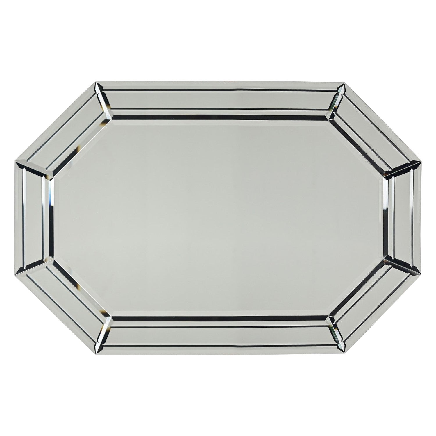 Vintage Modern Art Deco Revival Style Octagon Muti Panel Beveled Wall Mirror