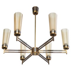Italian Designer, Chandelier, Brass, Glass, Italy, 1950s