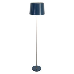Lampada da terra Gispen con base e paralume in metallo smaltato blu su stelo cromato