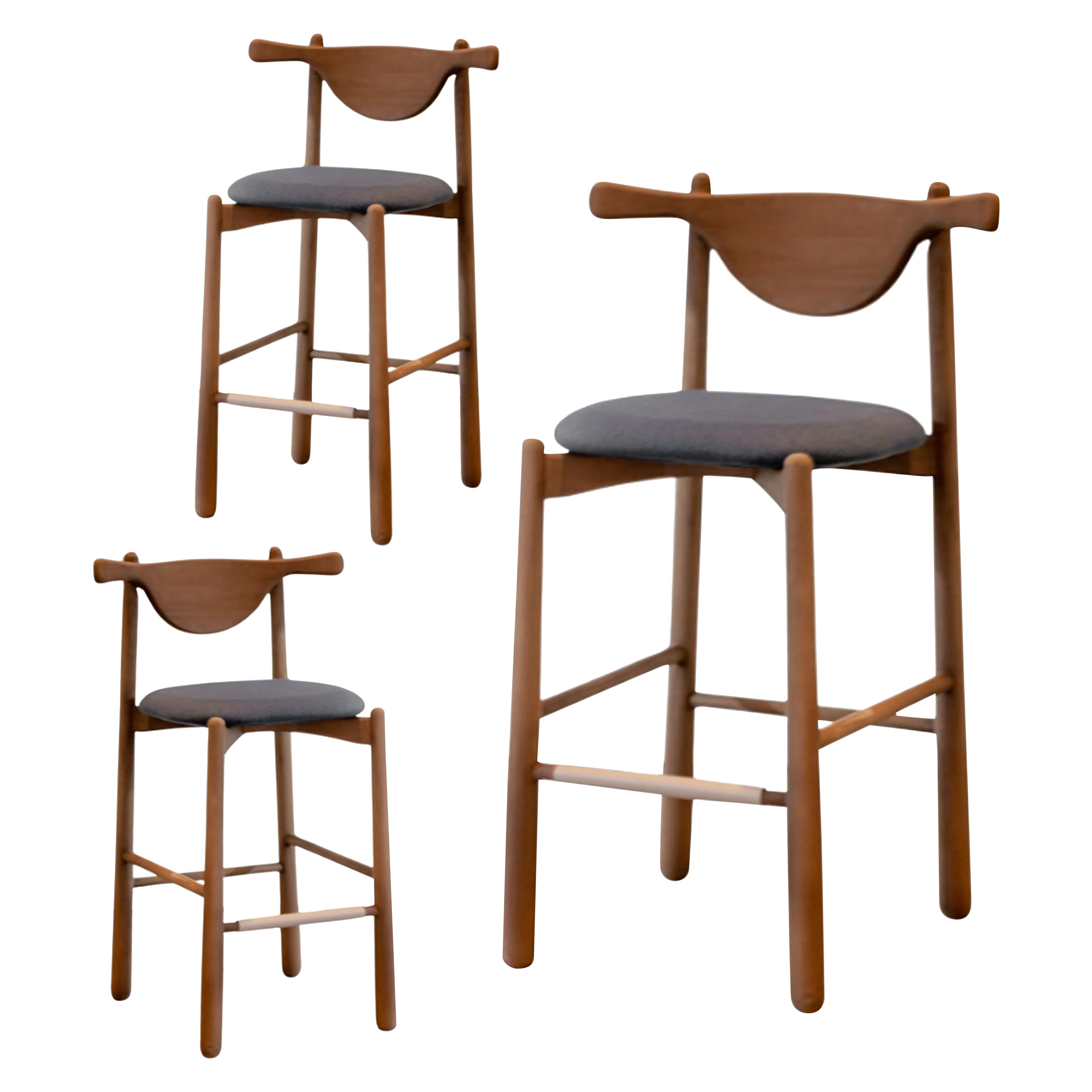Set of 3 Counters Stool Aratú. Solid wood, upholstered seat.
