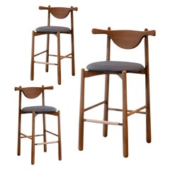 Set of 3 Counters Stool Aratú. Solid wood, upholstered seat.