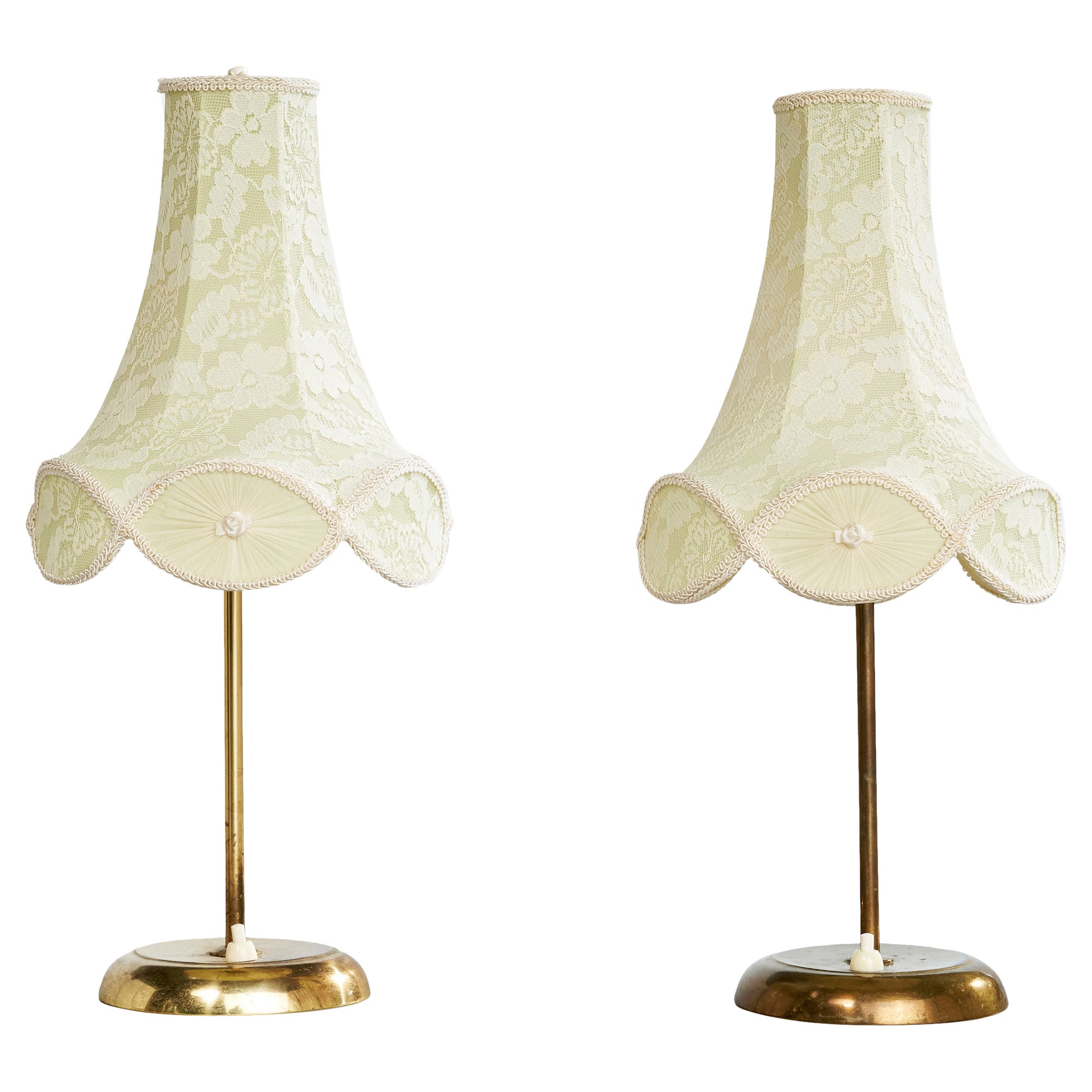 Swedish Designer, Table Lamps, Brass, Fabric, Sweden, 1950s