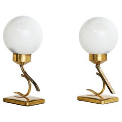 Designer francese, lampade da tavolo, ottone, vetro, Francia, anni '50