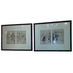 Pair of 18th Century Framed Japanese Wood Block Prints