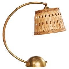 Pitt Müller Attribution, Table Lamp, Brass, Rattan, Germany, 1950s