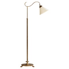 Swedish Designer, Floor Lamp, Brass, Fabric, Sweden, 1930s