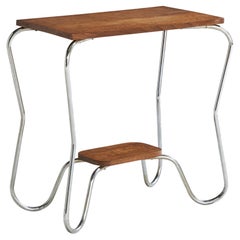 French Designer, Side Table, Oak, Chrome, France, 1930s