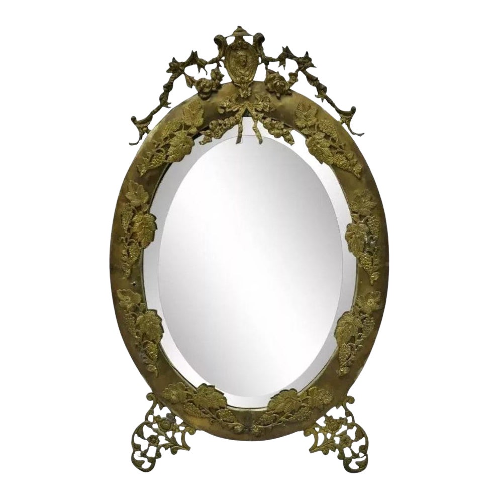 Antike Französisch viktorianischen Messingrahmen Bronze Ormolu Oval Beveled Glass Mirror