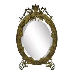 Antike Französisch viktorianischen Messingrahmen Bronze Ormolu Oval Beveled Glass Mirror