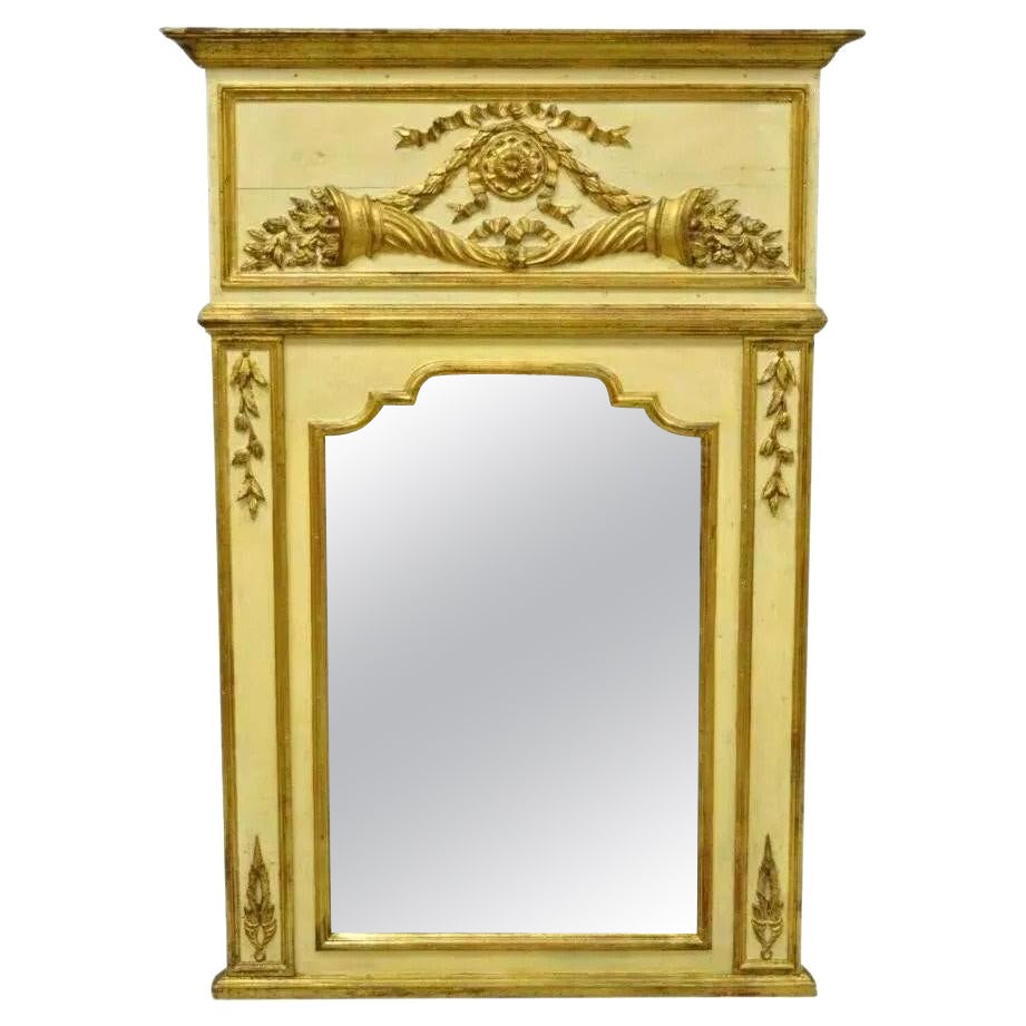 Antique Italian Neoclassical Gold Giltwood Large 58x40 Trumeau Wall Mirror For Sale