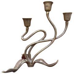 Vintage Scott Nelles Bronze Floral 3 Candle Holder, Signed and Dated