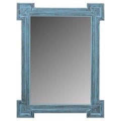 Large Blue Painted Beveled Mirror