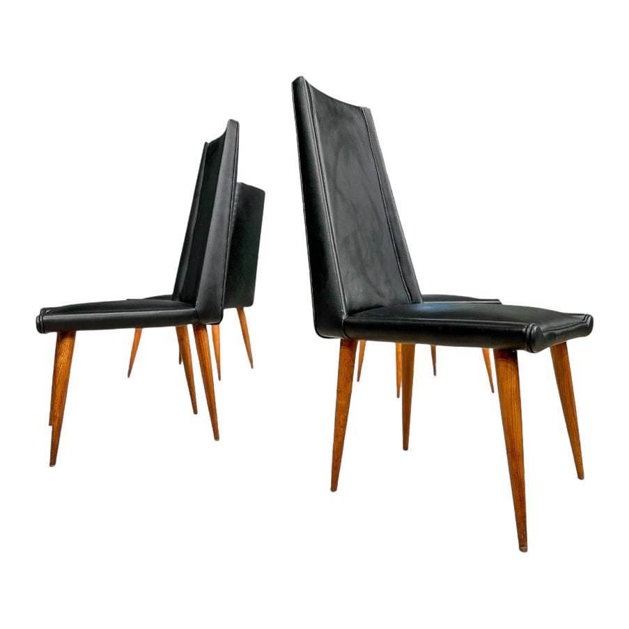 Brazilian Modern Set of Chairs in Hardwood & Leather, Giuseppe Scapinelli, 1950s