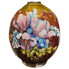 Early 20th Century French Enamel Vase with Floral Decor Signed Camille Fauré