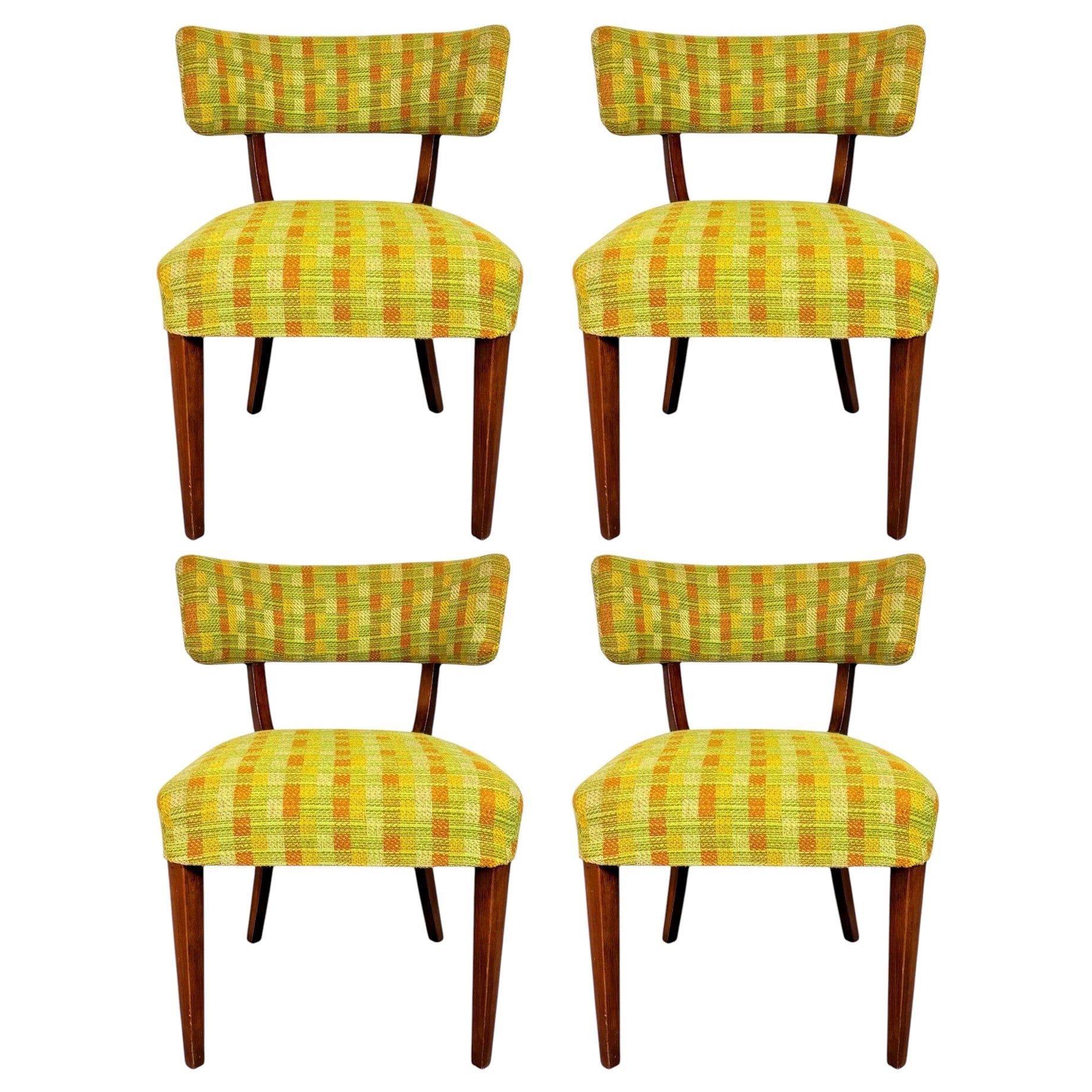 Set of Four Mid-Century Modern Walnut Dining Chairs with Curved Backrests