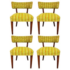 Set of Four Mid-Century Modern Walnut Dining Chairs with Curved Backrests
