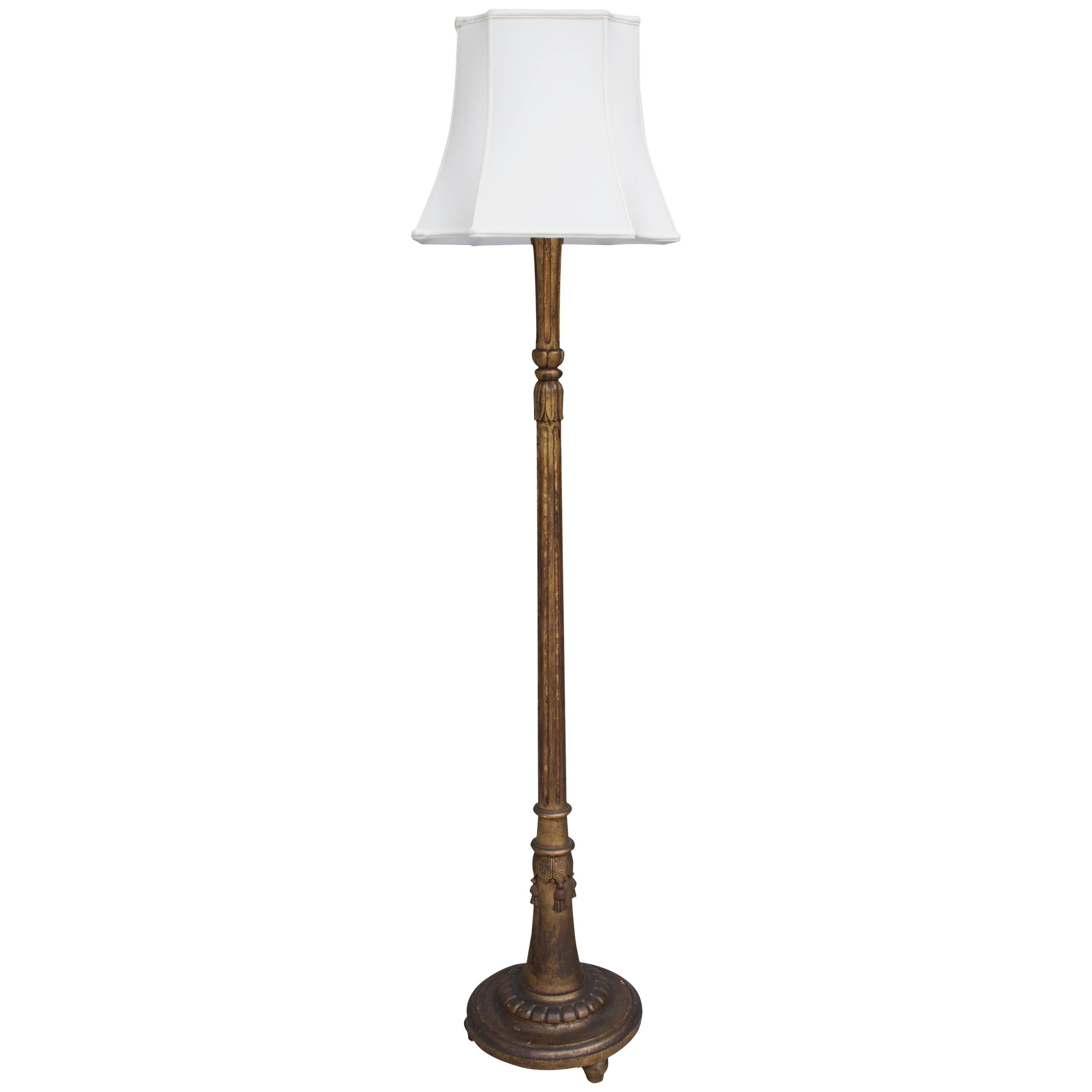French Antique Art Deco Floor Lamp in Giltwood For Sale at 1stDibs
