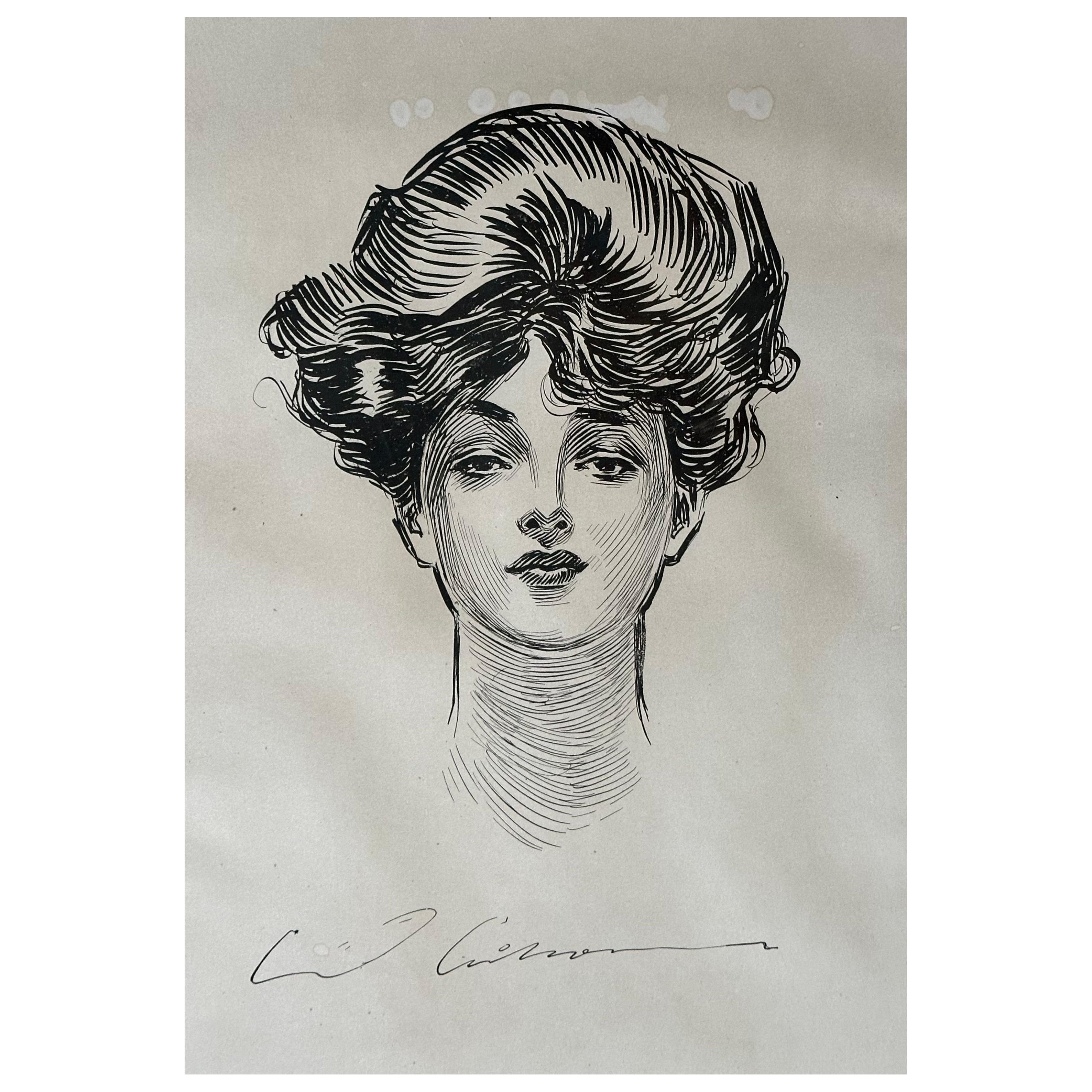 Vintage "Gibson Girl" Lithograph by Charles Dana Gibson For Sale