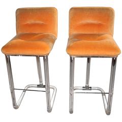 3 AVAILABLE Vintage Pair of Signed Lucite Barstools in Chrome, Lion In Frost 