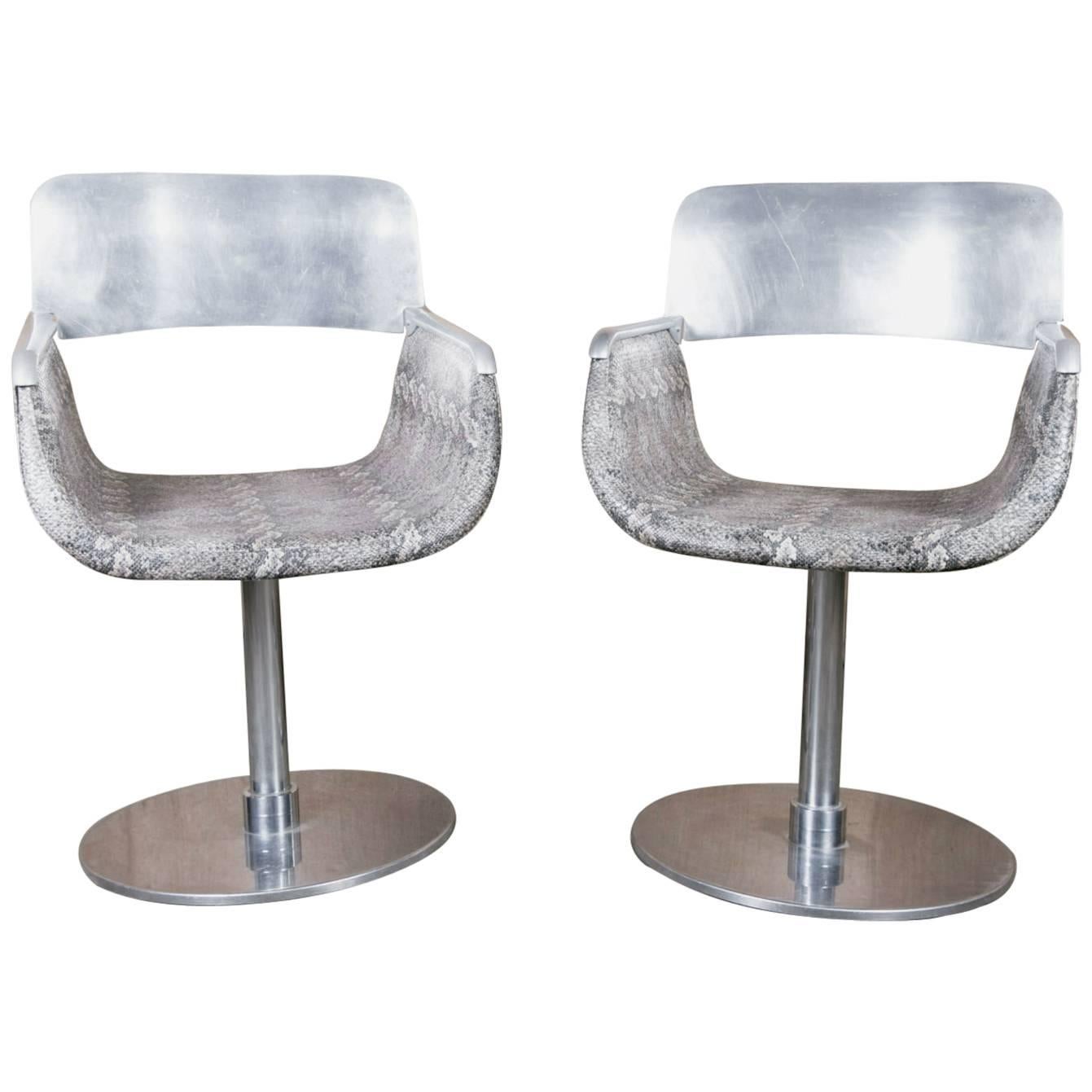 Pair of Italian Faux Python Swivel Chairs