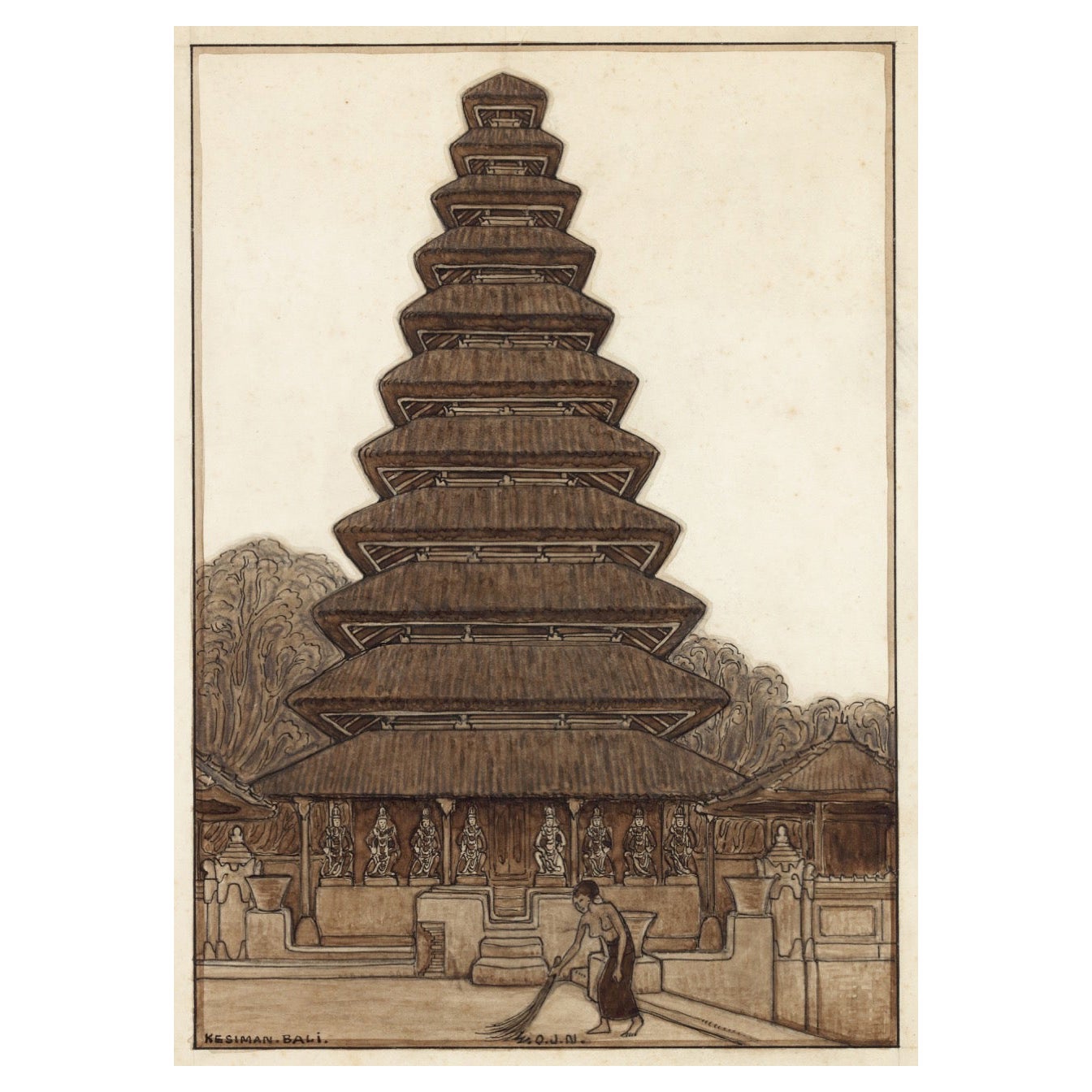 W.O.J. Nieuwenkamp (1874-1950) "Meru in Kesiman, Bali 1906