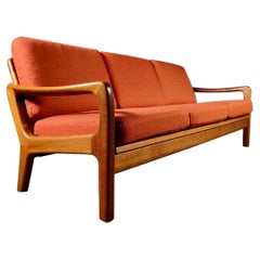 Mid Century Danish Juul Kristensen Orange Three Seater Sofa Bed Vintage Retro