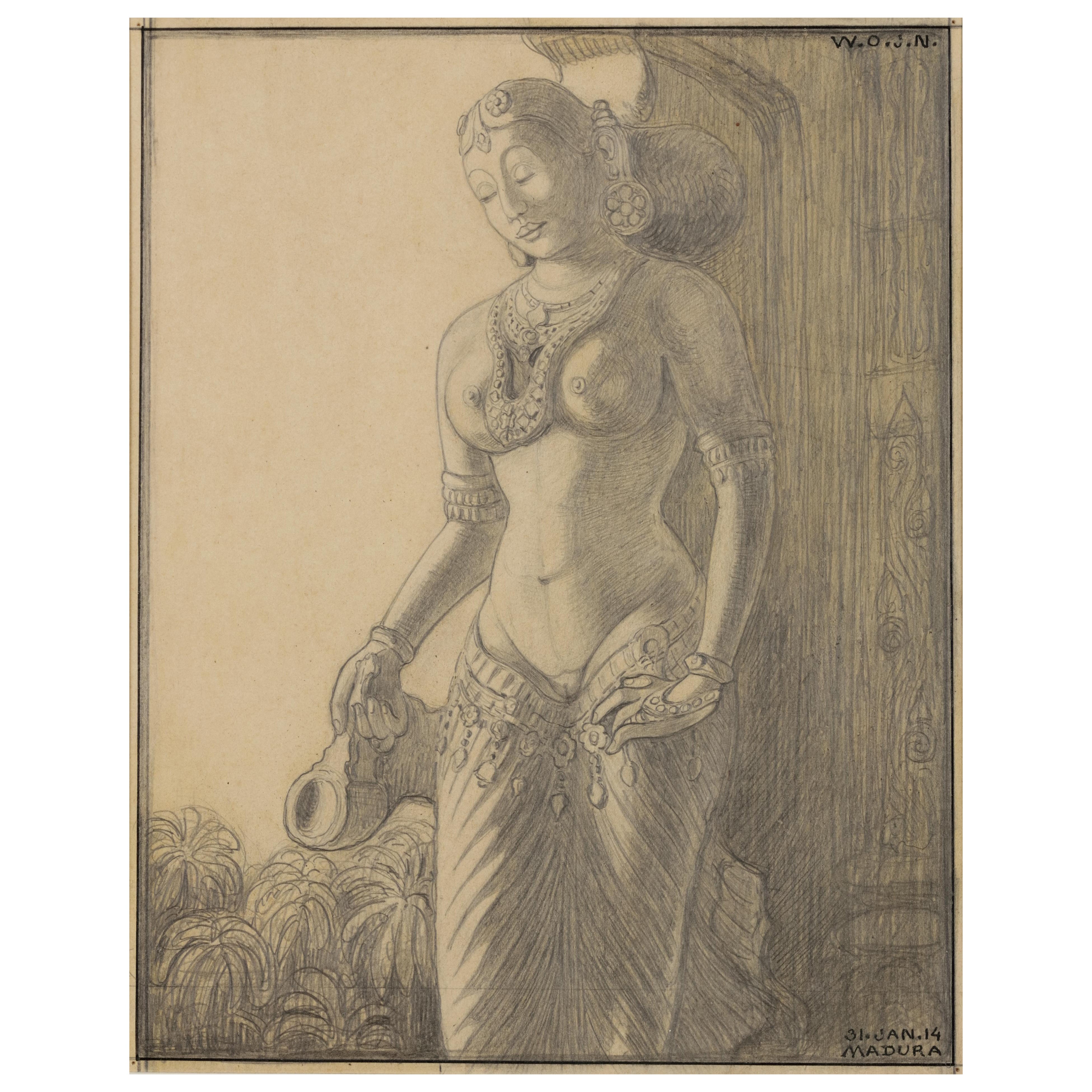 W.O.J. Nieuwenkamp (1874-1950) „Steinstatue im Tempel von Madura, Indien“