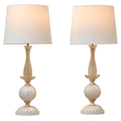 Raffinata coppia di lampade di Murano color bianco panna, 1960 circa