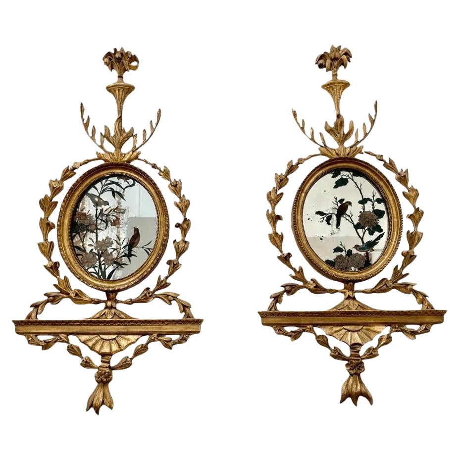 Paire de miroirs girandoles George III avec oiseaux brillants - appliques