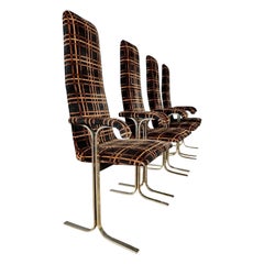 4 x Mid Century Pieff Lisse Velvet Brass Geometric Dining Chairs Vintage Retro