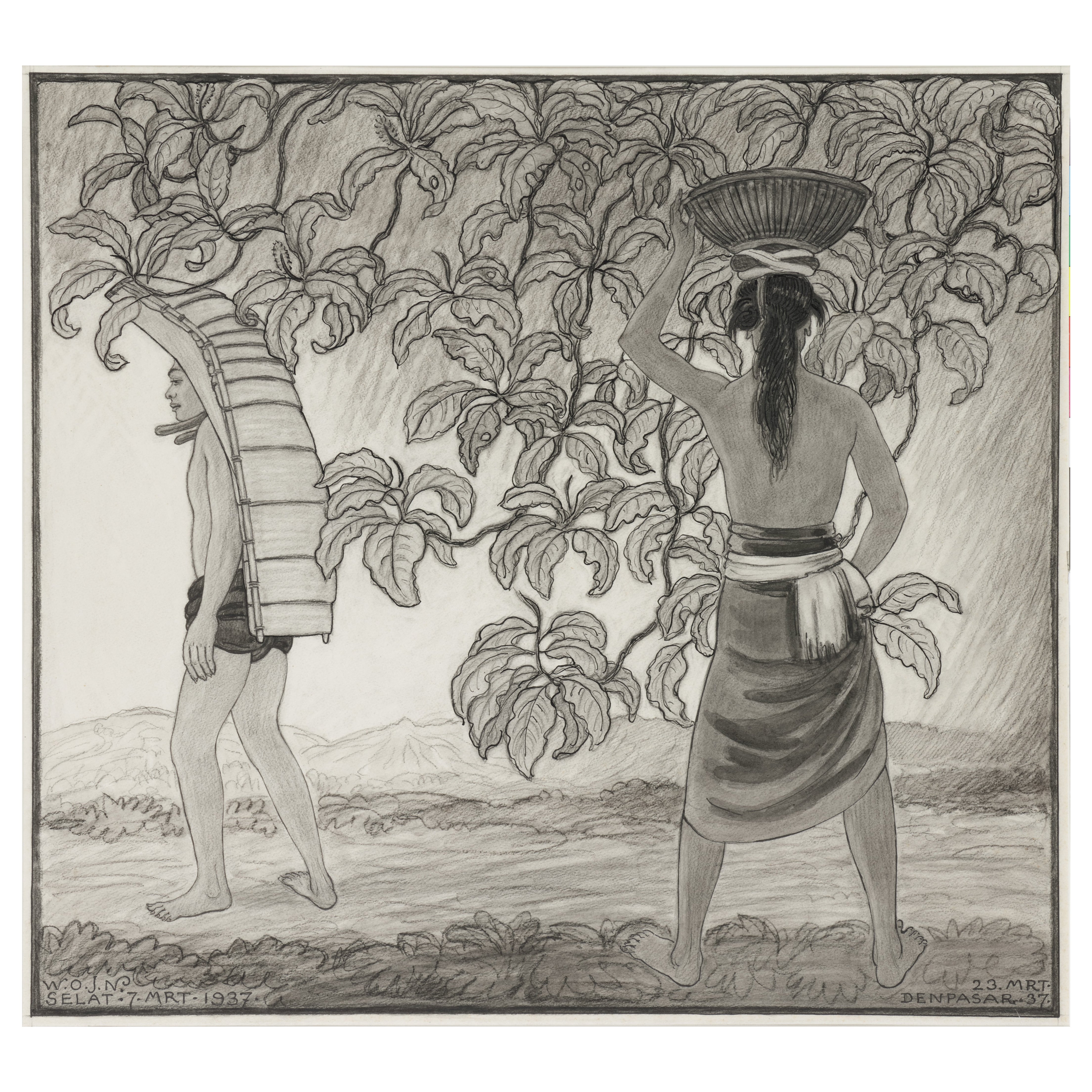 W.O.J. Nieuwenkamp (1874-1950) Ankommender Regen, Den Pasar, Bali 1937