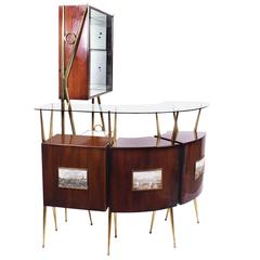 Antique Cocktail Bar and Mirrored Cabinet, manner of Gio Ponti C1950