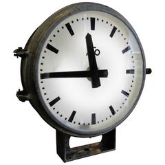 Vintage French Ato Brillie Station Railway Clock Factory Industrial Double Side