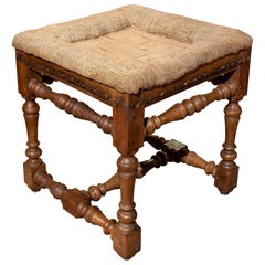 17th Vintage Carved Wooden Stool with Original Uncovered Seat