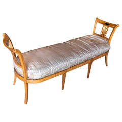 1850s Biedermeier Wooden Bench with Backrest and Upholstered Cushion