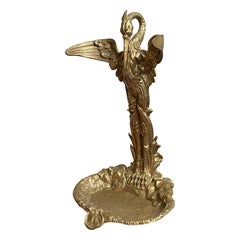Entirely Made of Brass Umbrella and Stick Stand w. Hunting Heron Bird Sculpture