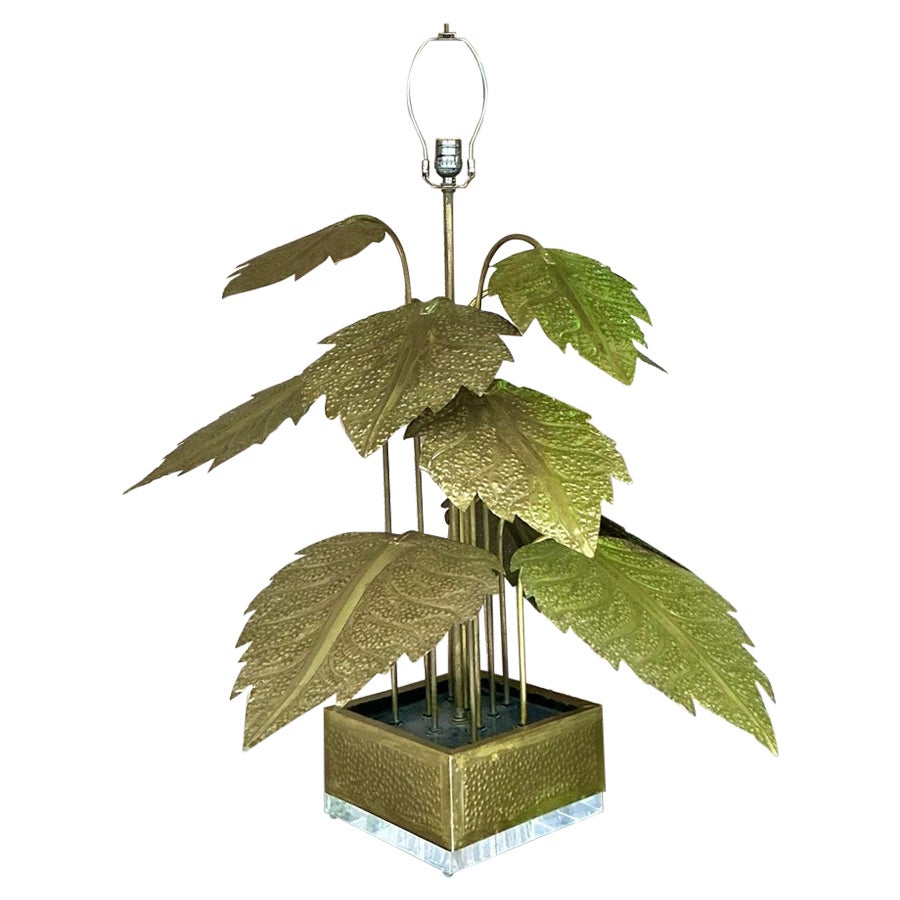 Vintage Regency Punch Cut Brass Leaves Lamp