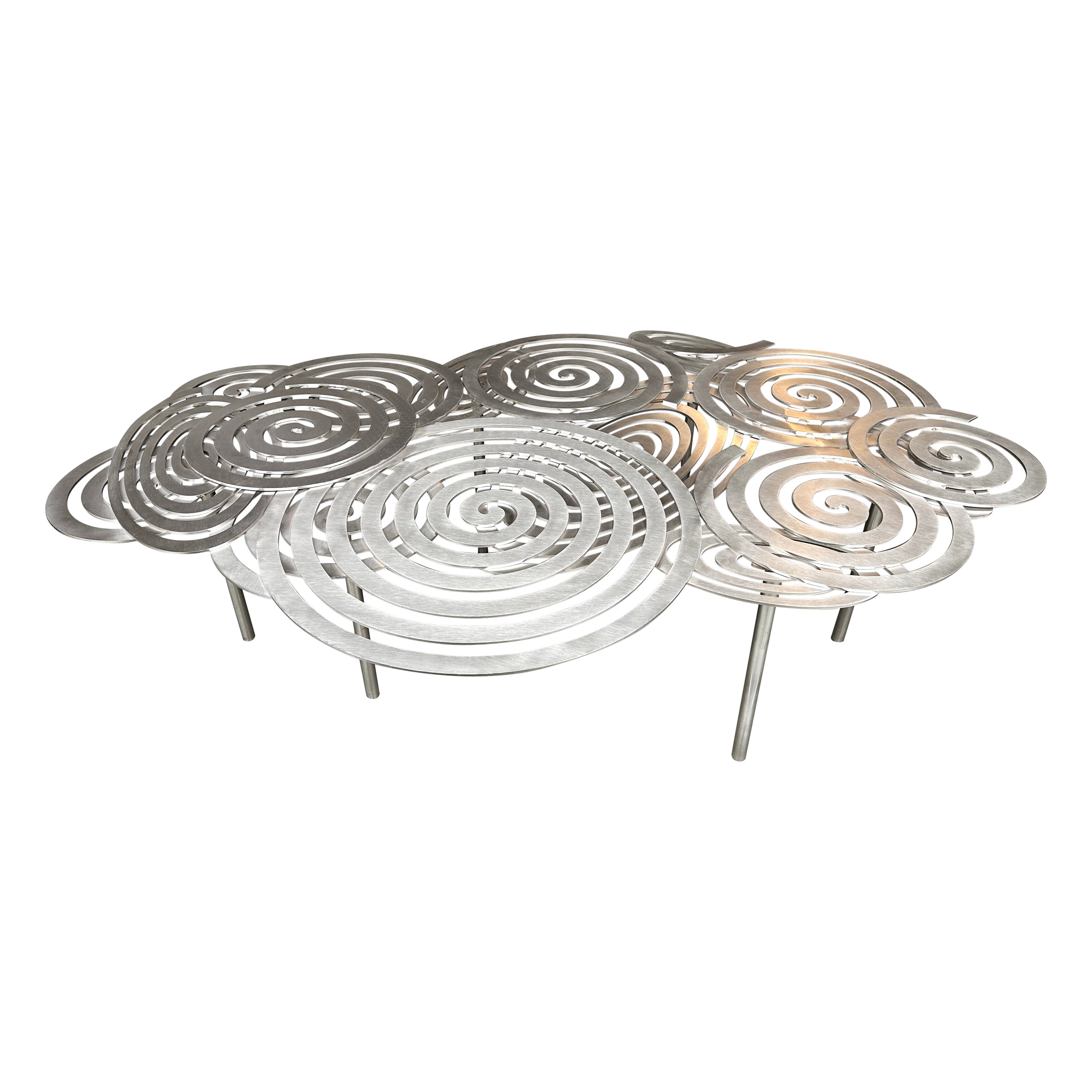 Mesa de centro contemporánea en espiral de acero inoxidable de Antonio Cagianelli, Italia