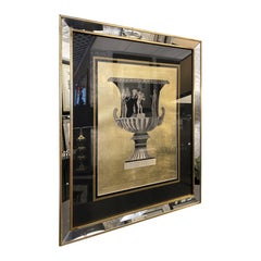 Italian Contemporary Roman Vase Black Gold Print with Mirror Wood Frame 2 of 2