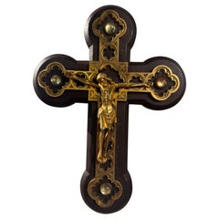 Crocifisso francese da parete in ottone e Wood dei primi del Novecento