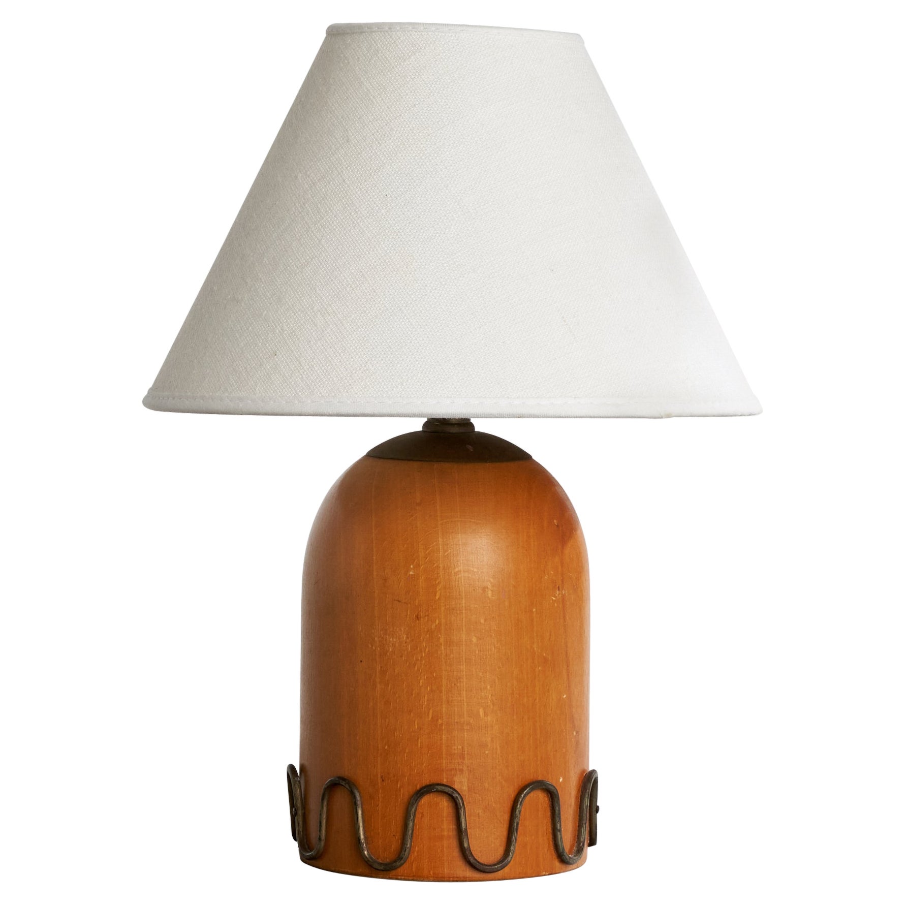 Schwedische Designerin, Tischlampe, Holz, Messing, Schweden, 1940er Jahre