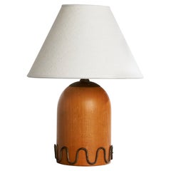 Swedish Designer, Table Lamp, Wood, Brass, Sweden, 1940s