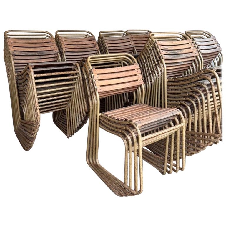PEL Tubular stacking chairs with beech slats