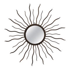 Spanish Brutalist Sunburst Mirror in Parcel Gilt Iron, 1950s