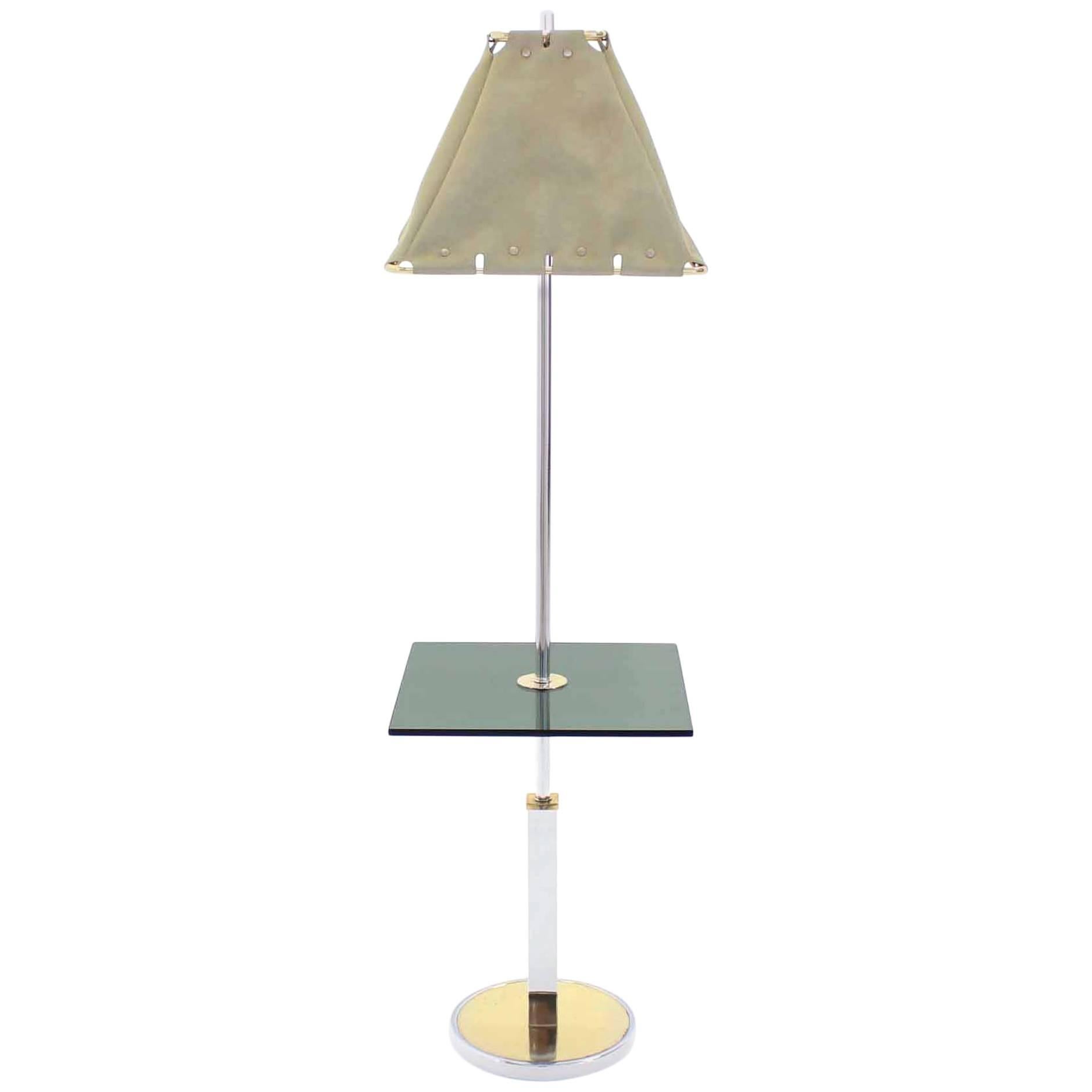 Mid-Century Modern Smoked Glass Side Table Floor Lamp