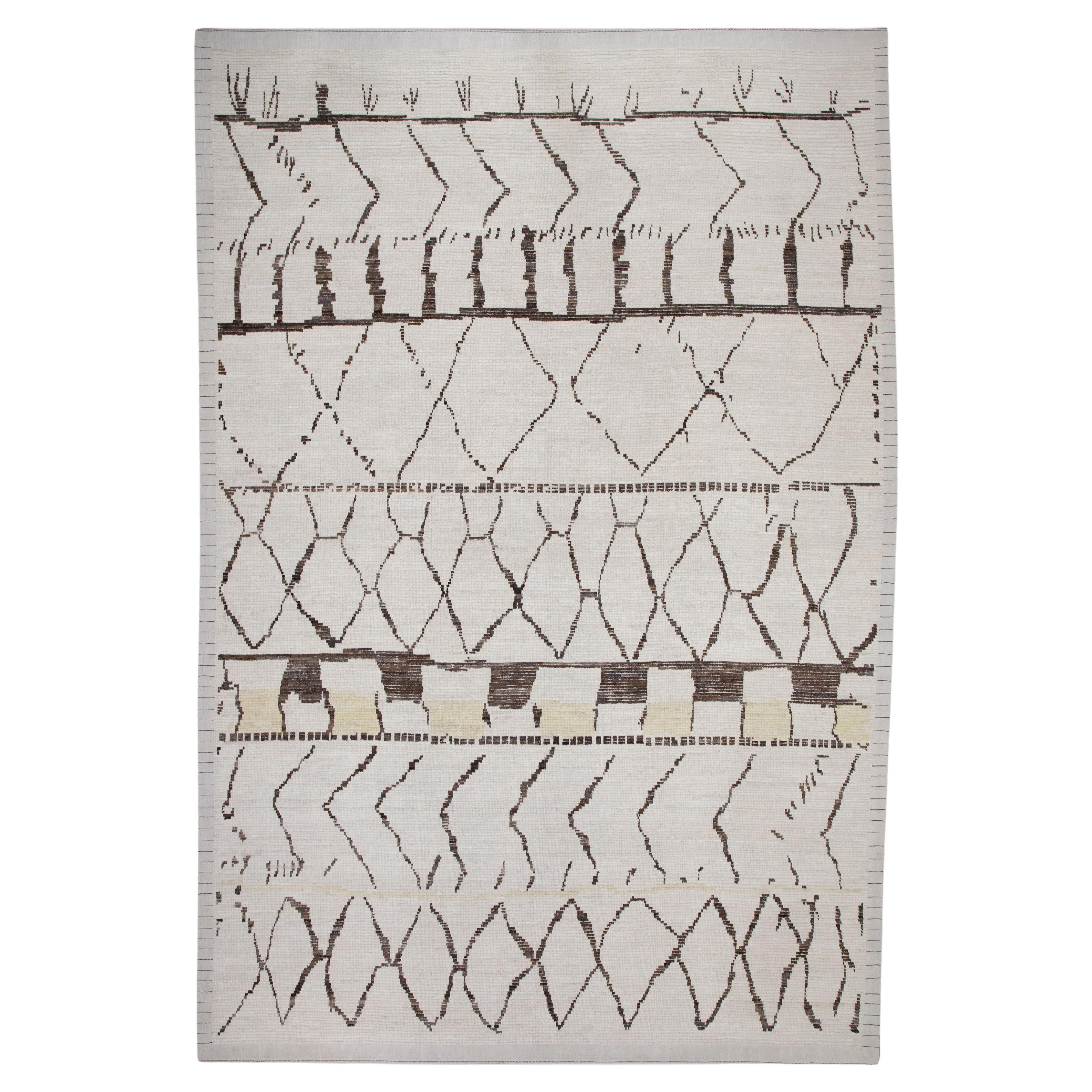 Moroccan Style Handmade Rug Beige and Brown Modern Rug 9'8" x 14'4" For Sale