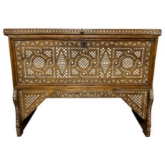 Late 18th Century Syrian Wedding Chest With Mother of Pearl Inlay